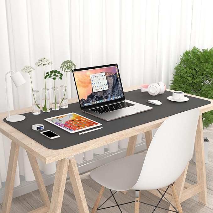 Hsurbtra Desk Pad, 35.5" x 17" PU Leather Desk Mat, XXL Extended Mouse Pad, Waterproof Desktop Blotter Protector, Non-Slip Ultra Thin Large Laptop Keyboard Writing Mat for Office Home, Dark Gray