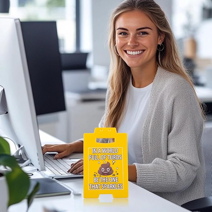 Funny Office Desk Sign – "Be the One That Sparkles" Yellow Triangular Gag Gift Sign for Coworkers, Boss, Office Decor for Women & Men, Novelty Desk Accessory