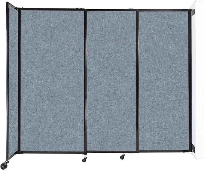Wall-Mounted Sliding StraightWall Room Divider | Adjustable Widths | Locking Wheels | Room Separator | Up to 7'2" Wide x 6' Tall Powder Blue Fabric Panels