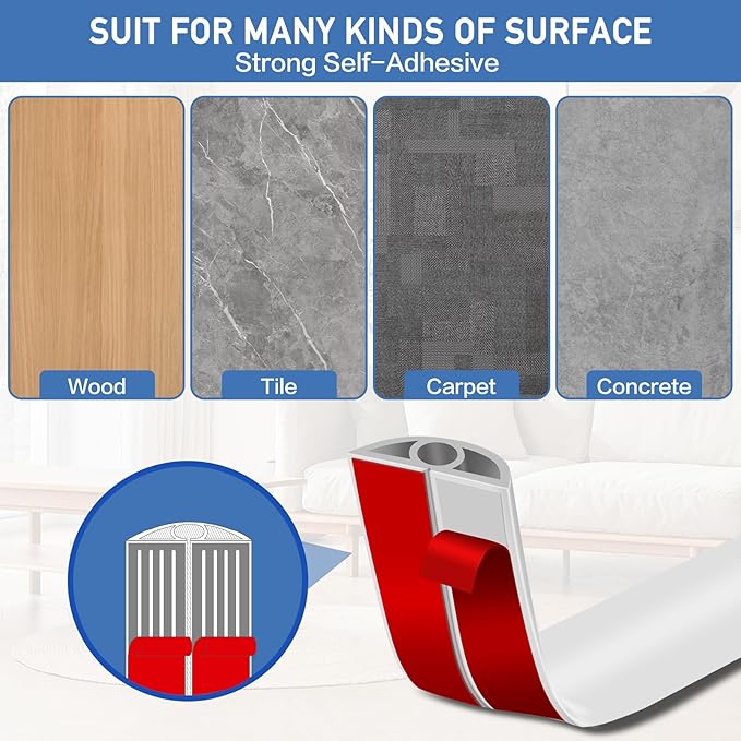 Floor Cord Cover Self Adhesive Cord Hider Floor Extension Cord Covers for Floor Power Cord Protector Cable Management Prevent Cable Trips Cable Cavity 0.32" W x 0.32" H (White, 3.3Ft)