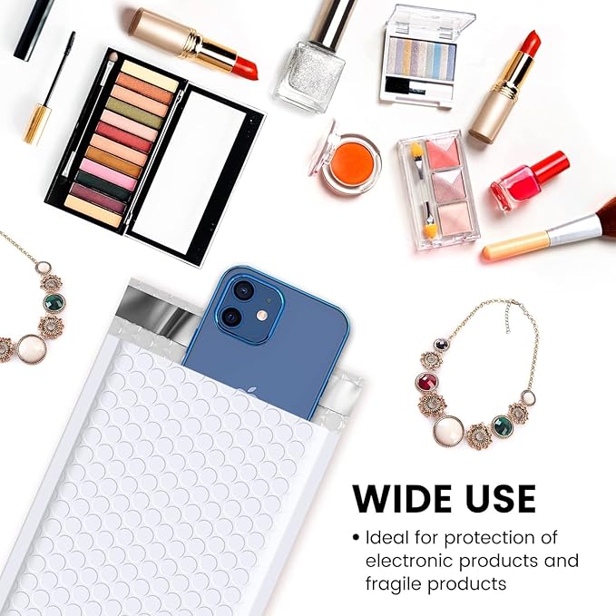 Fuxury Bubble Mailers 4x8" 800Pcs Bulk, Waterproof Padded Envelopes Usable Size 4x7", Cushioning Small Mailing Envelopes, Padded Mailers Shipping Bags for Small Business Packing, #000 White