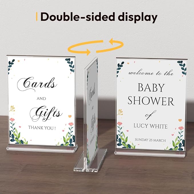 NIUBEE Acrylic Sign Holder for Events - 8.5 x 11 Acrylic Sign Stand for Baby Shower - Clear Paper Display Supplies for Party Table - 3 Pack