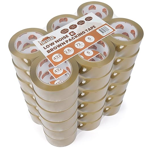 TAPEBEAR Low Noise Brown Packing Tape 72 Yards Extra Length, 1.88Inch-Wide Packaging Tape Refills, Secure Sticky Brown Tape 2.6Mil Heavy Duty for Moving, Shipping, Sealing, 36Rolls Total 2592Yards