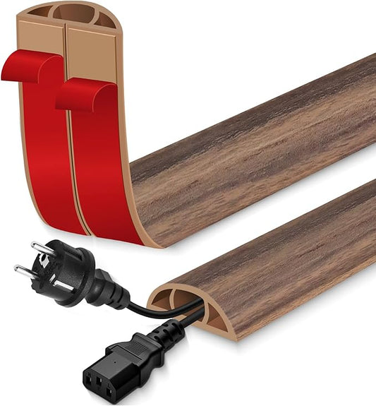 Floor Cord Cover for Wires on Floor Self Adhesive Cord Hider Floor Cable Management Wire Covers for Cords Protector Prevent Cable Trips Cord Cavity W 0.59" x H 0.31", Misty Brown Wood, 3.3Ft