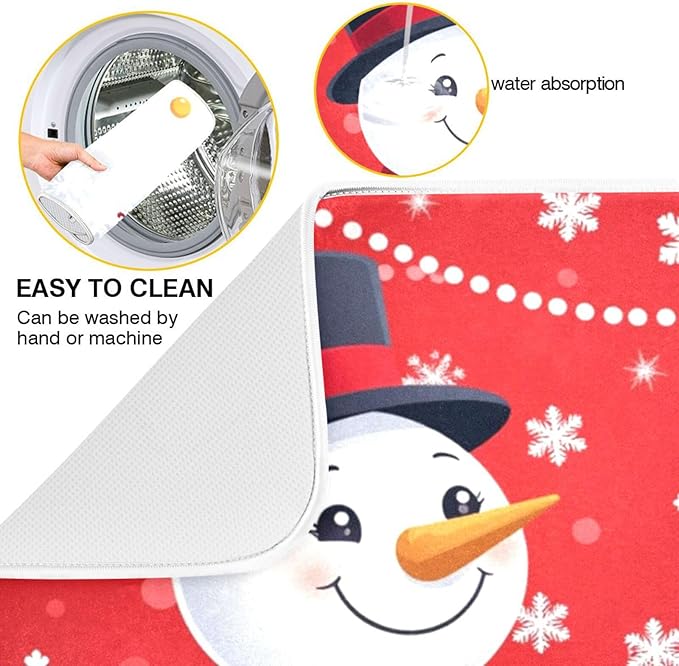 Christmas Snowflakes Snowman Dish Drying Mat 18 X 24 Inch Xmas Snowmen Winter Santa Stars Dry Dishes Pads Tableware Mats Protector for Kitchen Countertops Counter Home Decorations