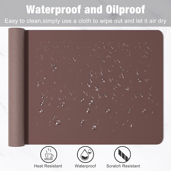 Hsurbtra Desk Pad, 35.5" x 17" PU Leather Desk Mat, XXL Extended Mouse Pad, Waterproof Desktop Blotter Protector, Non-Slip Ultra Thin Large Laptop Keyboard Writing Mat for Office Home, Dark Oak