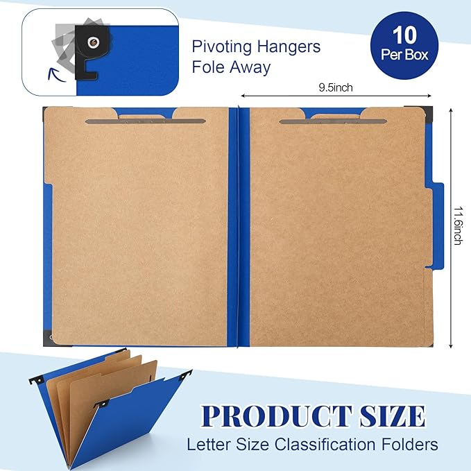 Henoyso 10 Pcs Hanging Classification Folders 3 Dividers Letter Size File Classification Folders 2 Expansion with Fastener Top Tab Organizer Blue Heavy Duty Organizer for Teacher Office Medical