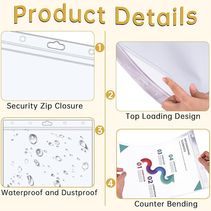 6PCS Hard Sheet Protectors 8.5" x 11" Waterproof Resealable Zip Paper Page Protectors Clear Rigid Plastic Sleeves for Photos Certificate, Heavy Duty Document Holder Wall Sign Holder, Vertical
