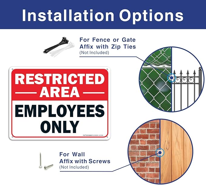 (2 pack) Faittoo Restricted Area Employees Only Sign, 10 x 7 Inches .40 Rust Free Aluminum, UV Protected, Weather Resistant, Waterproof, Durable Ink，Easy to Mount