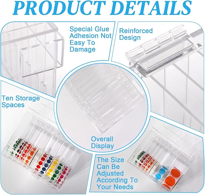10 Disks Adjustable Label Dispenser with Lid 7.7 * 5.5 * 5.2 Inches Acrylic Sticker Dispenser Sticker Roll Holder for Holding Multi-Label Sticker Tape Date Markers Label Office (Not Include Sticker)