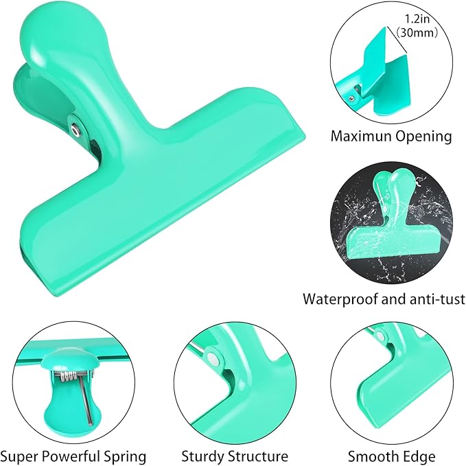 Bag Clips Heavy Duty Stainless Steel Chip Clips, Food Bags Clamp Great for Kitchen Office to Seal Coffee Bags, Paper Sheets - Pack of 8（Green）