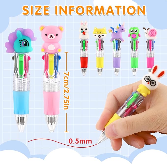 arscniek 40Pcs Multicolor Pen in One, 4-in-1 0.5mm Fine Point Cute Pens, Fun Kawaii Ballpoint Pen for Party Favors, Classroom Prizes, Teacher School Supplies, Bulk Gifts for Students