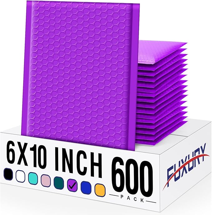 Fuxury Bubble Mailers 6x10" 600 Pack Purple Padded Envelopes Usable Size 6x9" Durable Mailing Envelopes Bubble Padded, Shipping Bags for Mailing,Packaging, Small Business, Boutique, Bulk #0