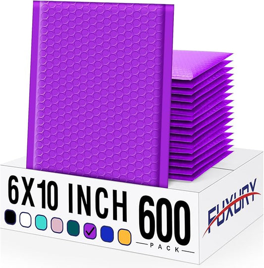 Fuxury Bubble Mailers 6x10" 600 Pack Purple Padded Envelopes Usable Size 6x9" Durable Mailing Envelopes Bubble Padded, Shipping Bags for Mailing,Packaging, Small Business, Boutique, Bulk #0