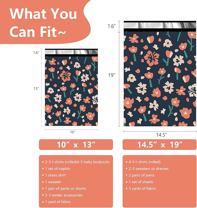 Poly Mailers 10x13 Inch 100 Pcs - Tulip printed Shipping Bags, 2.4mil Thickness, Waterproof and Tear Resistant Mailing Envelopes, Self-Sealing Packaging Bags for Small Business