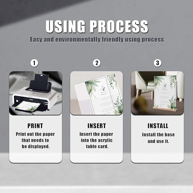 Acrylic Sign Holder 8.5x11 with Wood Base, Clear T shape Table Display Stands for Office, House, Store, Restaurants, and Event use, Double side Flyer Holder for Ads,Menu,Picture,Memory(6 packs)