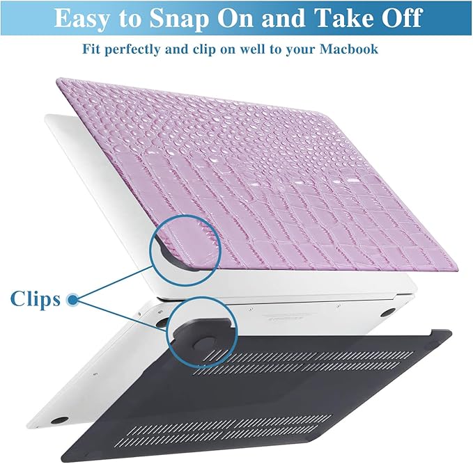 KEROM Compatible with Crocodile MacBook Air 13 inch Case 2021 2020 2019 2018 M1 A2337 A2179 A1932, Textured Elegant Luxury Aligator Skin Snakeskin PU Leather Hard Shell & Keyboard Cover, Lilac