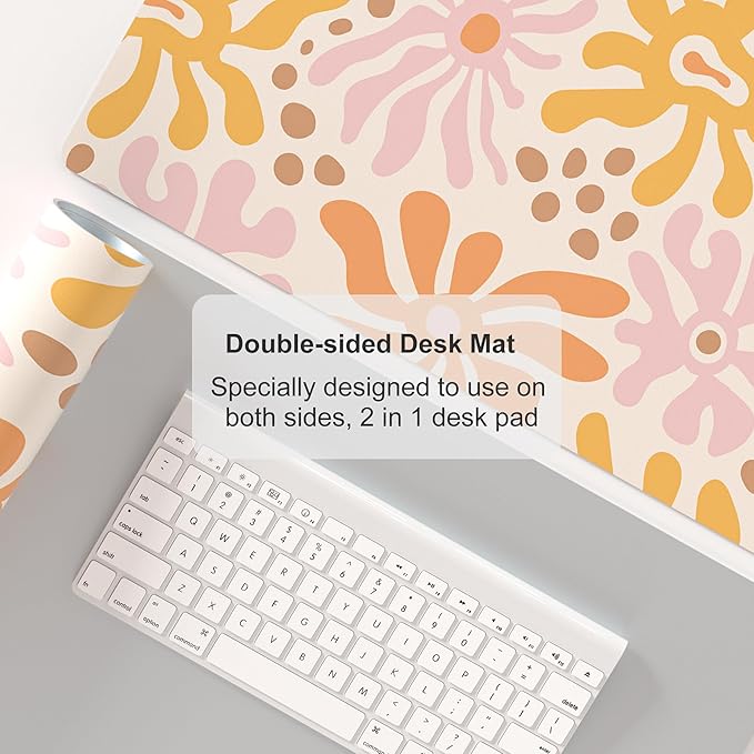 Colorful Star Large Mouse Pad, PU Leather Waterproof Desk Mat, Computer Gaming Mouse Pad, XXL Full Desk Mousepad Non Slip Desk Pad for School Office Home 31.5" x 15.7" - Wavy Flowers