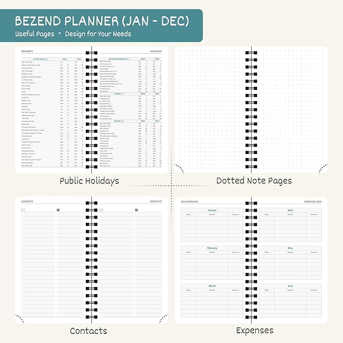 BEZEND Pocket Calendar 2026 Weekly and Monthly (3.5" x 6" Spiral) Small Daily Planner for Purse (Jan-Dec) with Notes & Expenses, Inner Pocket, Pen Holder, Vegan Leather Softcover - Cornflower
