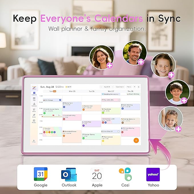 Westsee 15.6" Digital Wall Calendar Frame – Interactive Touchscreen Eletronic Calendars, Smart Family Planner for Schedule, Photo Display, Meals, Chore Chart & Tasks, Wall & Desk Mountable (Pink)