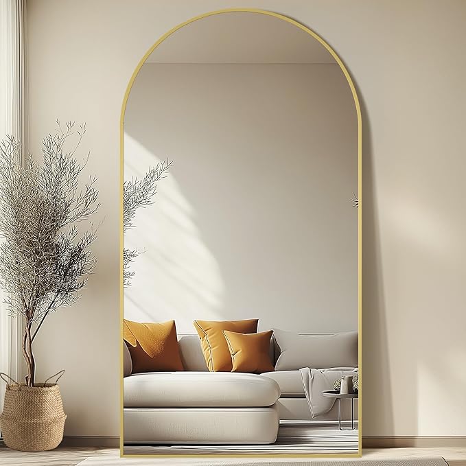 MELOMOIR 82"x44" Oversized Floor Mirror Freestanding, Arched Full Length Mirror for Bedroom Living Room Dressing Room Gym Yoga Hair Salon, Gold Mirror Full Length with Shatterproof Tempered Glass