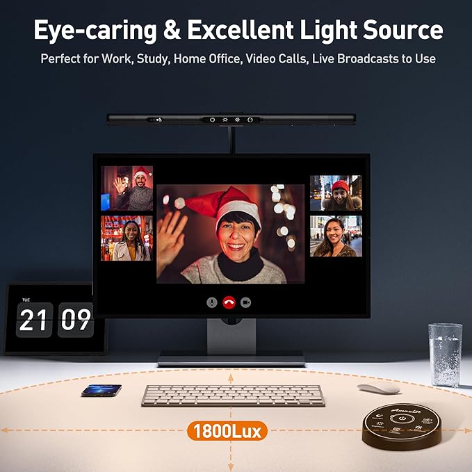 Desk Lamp for Home Office, Desk Light with Clamp, Office Lamp with Remote & Gesture Sensing, Monitor Light Bar, Adjustable Color Temperature & Brightness, 12W