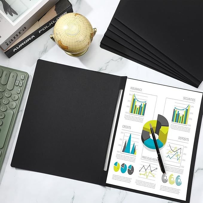 30 Pcs 8.5'' x 11'' Pressboard Report Cover, 3'' Capacity Metal Prong Fastener with Compressor, Letter Size, Presentation Folder to Neatly Bind Report, Proposal Document (Black)