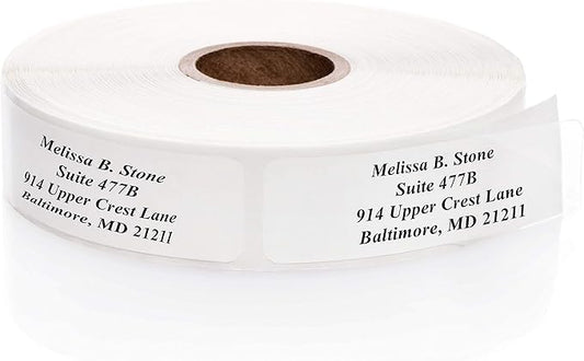 Clear Personalized Return Address Labels Without Dispenser - Roll of 250 Custom See Through Transparent Stickers