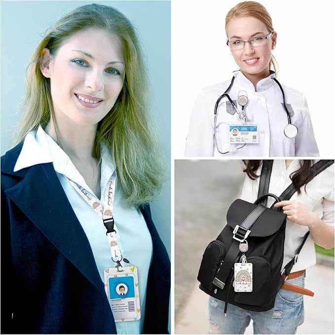 Gctriki Retractable ID Badge Holder with Lanyard - Teacher Appreciation Gifts, Cute Badge Reel Clip & Keychain for School Staff, Women Teacher Lanyard (ID Card Holder Retractable)