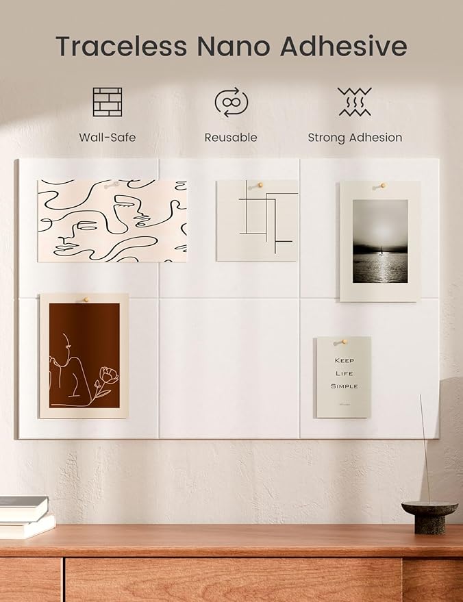 Bumusty Large Cork Board 36"x24" Alternative - 6 Pack Felt Wall Tiles with 40 Safe Removable Adhesive Tabs, 30 Pushpins, Cork Boards for Walls Pin Board Bulletin Board Office Decor (Milky White)