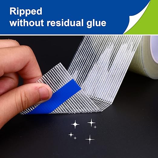 4 Pack Fiberglass Tape, Extra Thickness 6.3 mils and Super Sticky, Transparent Filament Reinforced Strapping Tape for Heavy Duty Packing, 2inch×27yds/Rolls