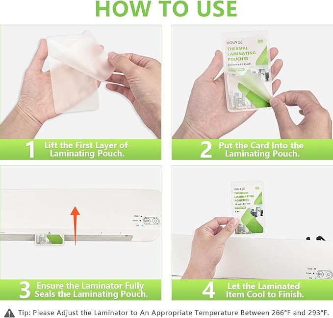 HOUYEE 200 Pack 5Mil Thermal Laminating Pouches, 2.5x4.25 Inches ID Badge Size Laminate Pouches with Hole, Ultra Clear Laminating Sheets, HeatSeal Laminator Pouches for ID Cards, Name Tags, Office Use