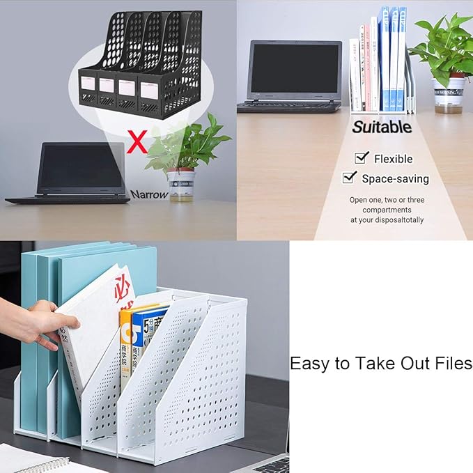 Lemical Magazine Holder 4 Vertical Compartments Collapsible Magazine File Holder Space Saving Rack Home Kitchen Desk Organizer No Need Assemble Gray