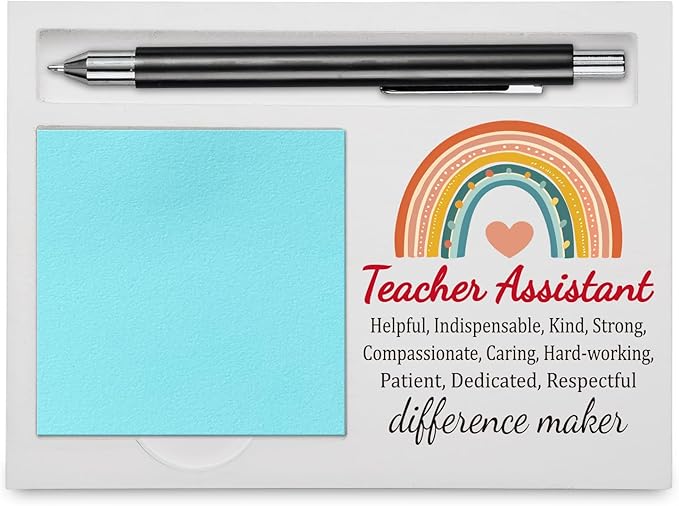 Teacher Assistant Office Supplies Sticky Note Holder Decor, Teacher Assistant Thank You Appreciation Gifts for Women Men Self-Stick Note Pad Holders YBB09