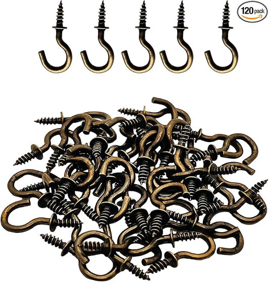 120 Pcs 1/2 Inch Screw-in Hooks Nickel Plated Metal Cup Hooks, Ceiling Hooks Bronze