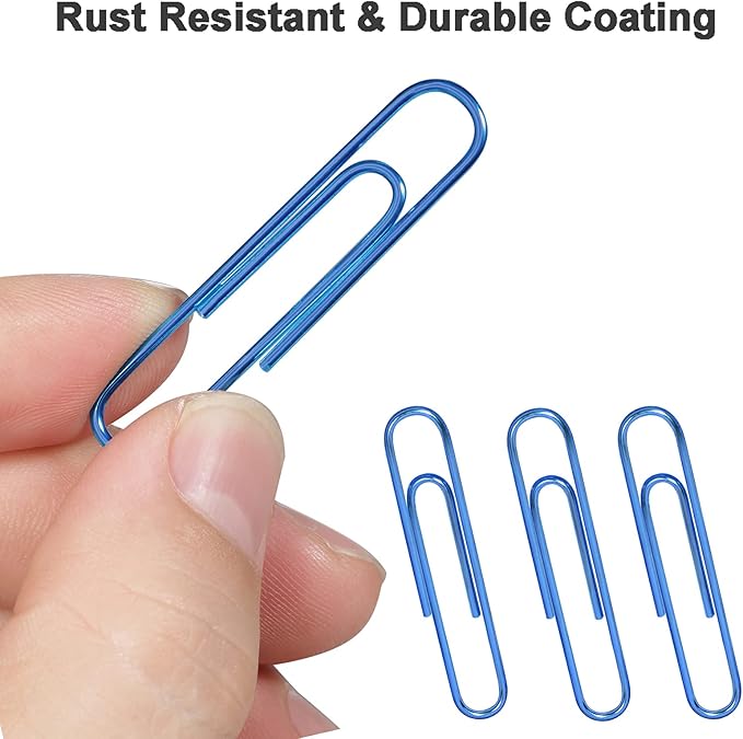 Paper Clips, 2 Inch Large Paper Clips(50mm), Corrosion-Resistant Vinyl Coated PaperClips, Durable and Save-Money, Holds up to 30 Sheets Jumbo Blue PaperClips Great for Home, School and Office
