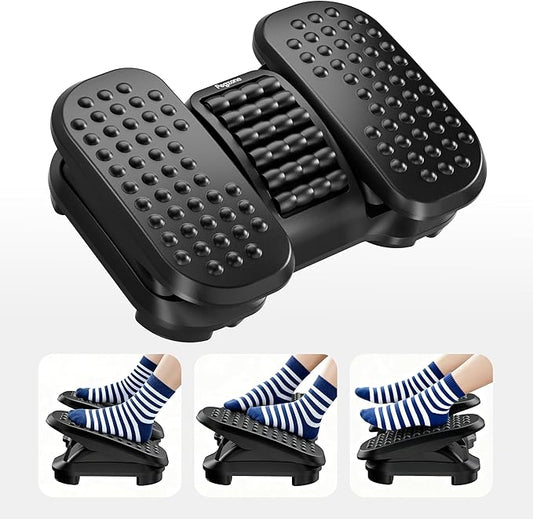 Foot Rest Under Desk with Massage Texture and Roller, Ergonomic Foot Stool with 2 Height Position, Adjustable Foot Rest for Under Desk at Work, Black