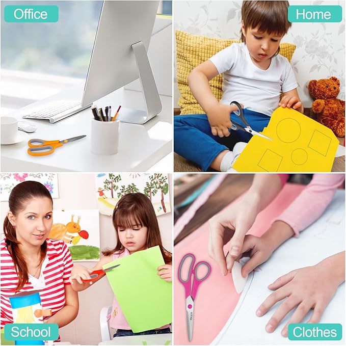 Black-Purple Scissors Pack, Rkqoa 8" Adult Scissors All Purpose - Comfort-Grip Sharp Shears for Office School Sewing Fabric Craft Art Supplies, Teacher/Class Everyday use, Classroom Must have