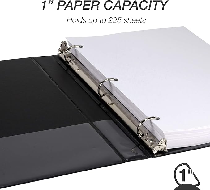 Samsill Durable 1 inch 3 Ring Binder, Made in USA, D Ring Binder, FSC 100% Recycled Chipboard, Black, 12 Pack