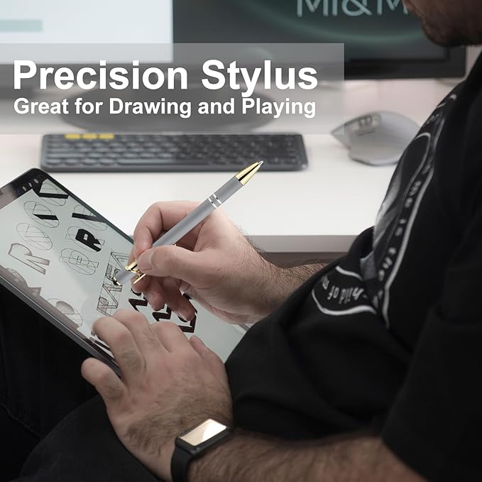 LINFANC 12 Pack Morandi Gold Ballpoint Pen with Stylus Tip, 1.0 mm Black Ink Smooth Writing Pens, Metal Stylus Pens for Touch Screens