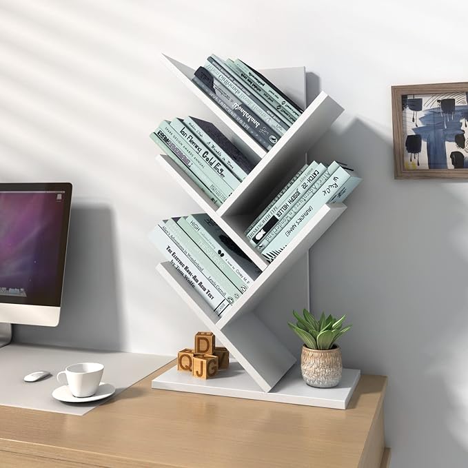 Godferyxin Bookshelf, 5-Tier Book Storage Organizer Shelves Floor Standing Bookcase, Wood Storage Rack for Office Home School Shelf Display for Cd/Magazine-White