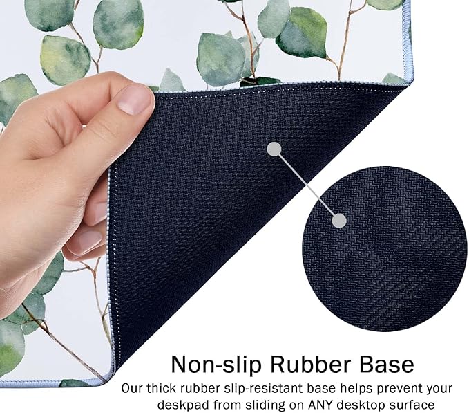 SSOIU Extended Gaming Mouse Pad XXL ArtSo Large Keyboard Mat Long Mousepad Desk Decor Writing Pad Non Slip Rubber Base Stitched Edges for Work, Game, Office, Home, 35.5" x 15.7", Eucalyptus Leaves