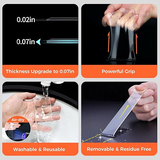 Strong Double Sided Tape Heavy Duty Double Sided Tape for Walls, Clear & Tough Double Sided Mounting Nano Tape, Removable Adhesive Wall Tape for Hanging Picture, Poster, Carpet (90FT)