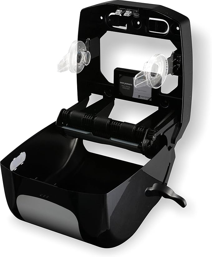 San Jamar Summit Lever Paper Towel Roll Dispenser, Wall Mounted Manual Dispensing, 1.5" Core for Bathrooms, Kitchens, and Restaurants, Plastic (ABS), Black and Stainless Steel