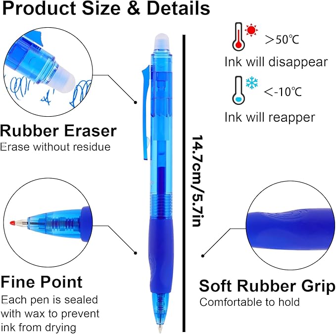 USUAL Retractable Erasable Pens 12 Colored Erasable Gel Pen 0.5mm Erasable Gel Pens Black Make Mistakes Disappear Smooth Writing Pen Office Back-to-School Supplies (12 Colors)