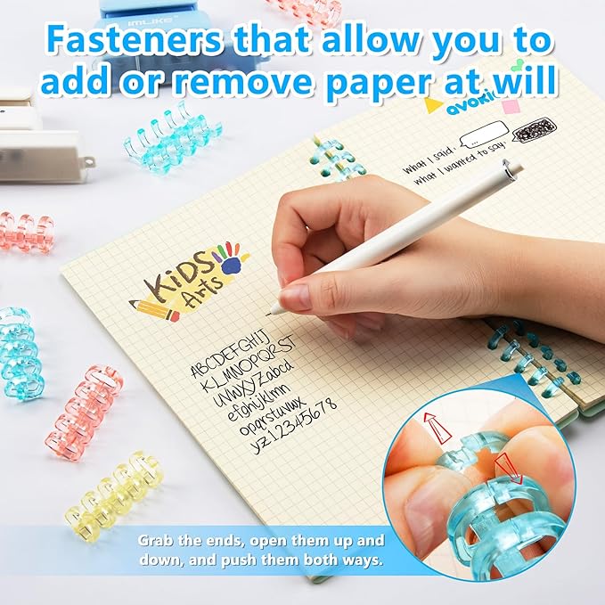 Mini 5-Hole Binding Machine - IMLIKE 5 Holes Binding Machine with 16 Loose-Leaf Binding Strips - Easy to Add or Remove Papers, 4 Sheets Capacity (A4/30 Holes, B5/26 Holes, A5/20 Holes) - Blue