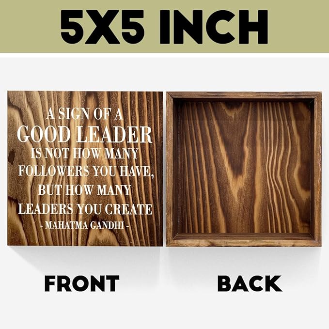 Inspirational A Sign of A Good Leader Desk Decor Wooden Box Sign Office Decor Rustic Wood Block Box Sign for Leader Boss Mentor Home Office Desk Shelf Table Decoration Leadership Gift Roasted color