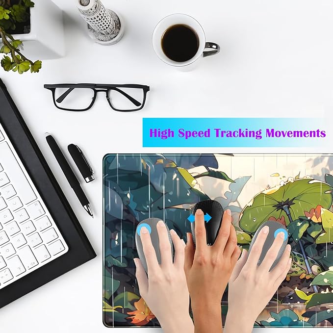 Anime Frog Mouse Pad Desk Mat Cure Frogs On Rainy Days Green Desk Decor Mat, Large Gaming Mouse Pad for Desk Computer Keyboard Laptop, Desk Decor Home Office Accessories for Girl with Stitched Eges