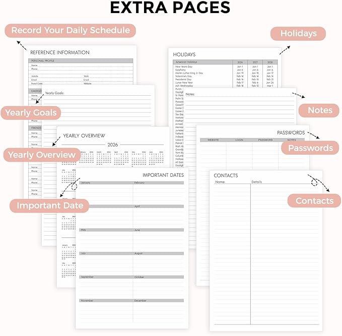 SKYDUE 2026 Appointment Book, 8.5" x 11", Hourly Planner with 15 & 30-Minute Increments, Weekly & Monthly Planner for January - December 2026, Perfect for Daily Planning Pink