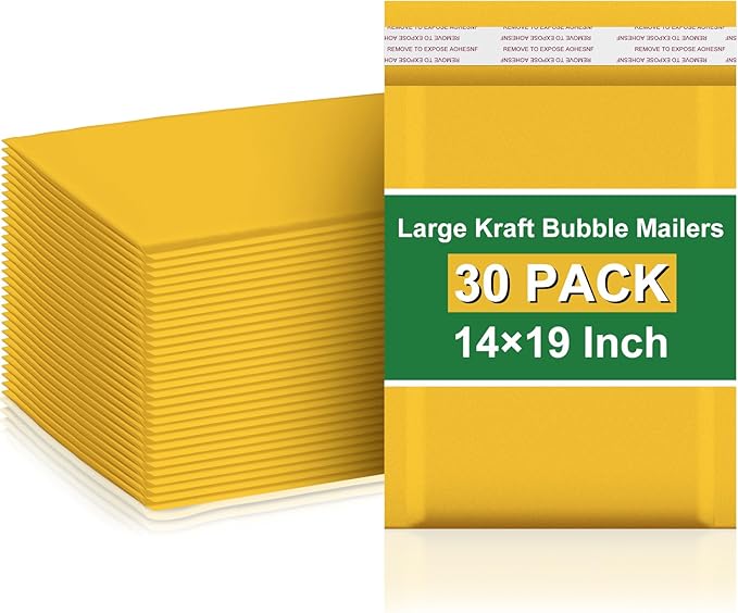 Henoyso 30 Pcs Extra Large Bubble Mailers 14 x 19 Inches Resealable Padded Envelopes Waterproof Shipping Bags Poly Padded Mailers Bulk for Mailing Packaging Small Business(Yellow)